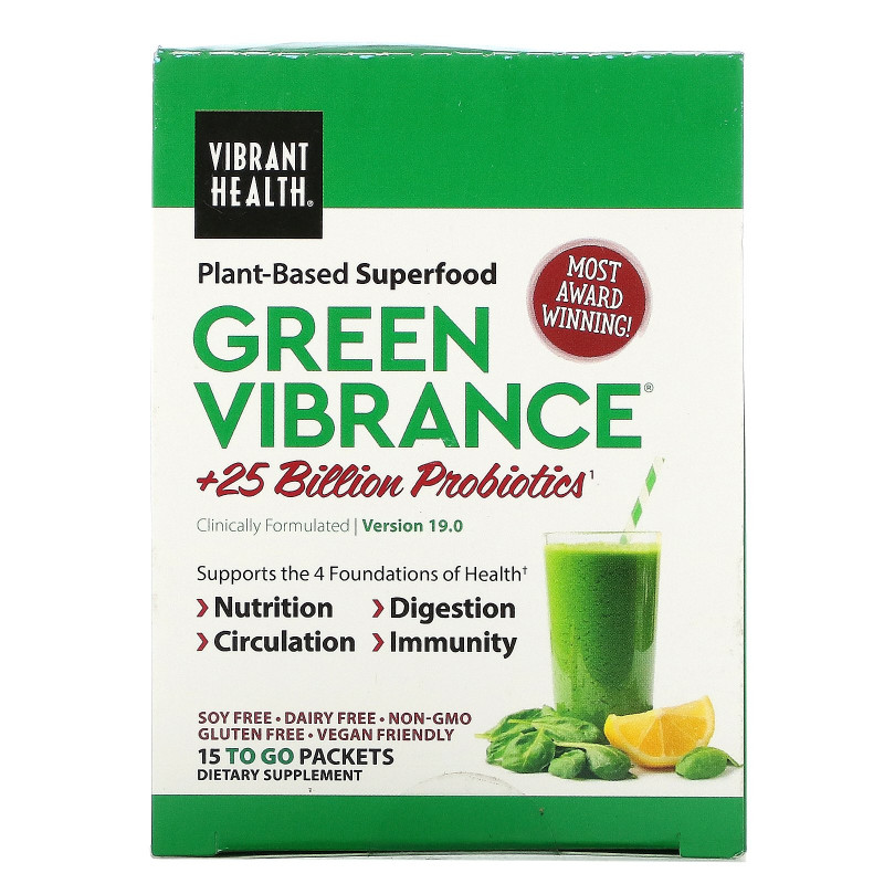 Vibrant Health, Green Vibrance +25 млрд пробиотиков, версия 14.1, 15 пакетов 6,4 унц. (181,5 г)