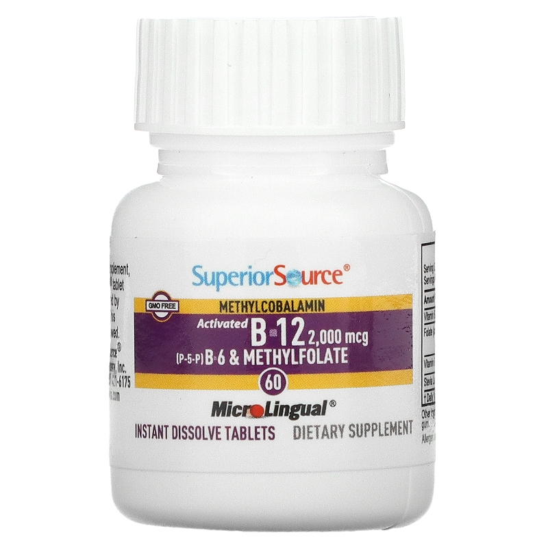 Superior Source, Acitivated B-12 Methylcobalamin 2,000 mcg,  B-6 (P-5-P) & Methylfolate 1,200 mcg, 60 Instant Dissolve Tablets