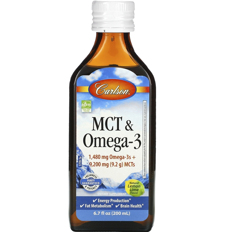 Carlson Labs, MCT & Omega-3, Natural Lemon Lime, 6.7 fl oz (200 ml)