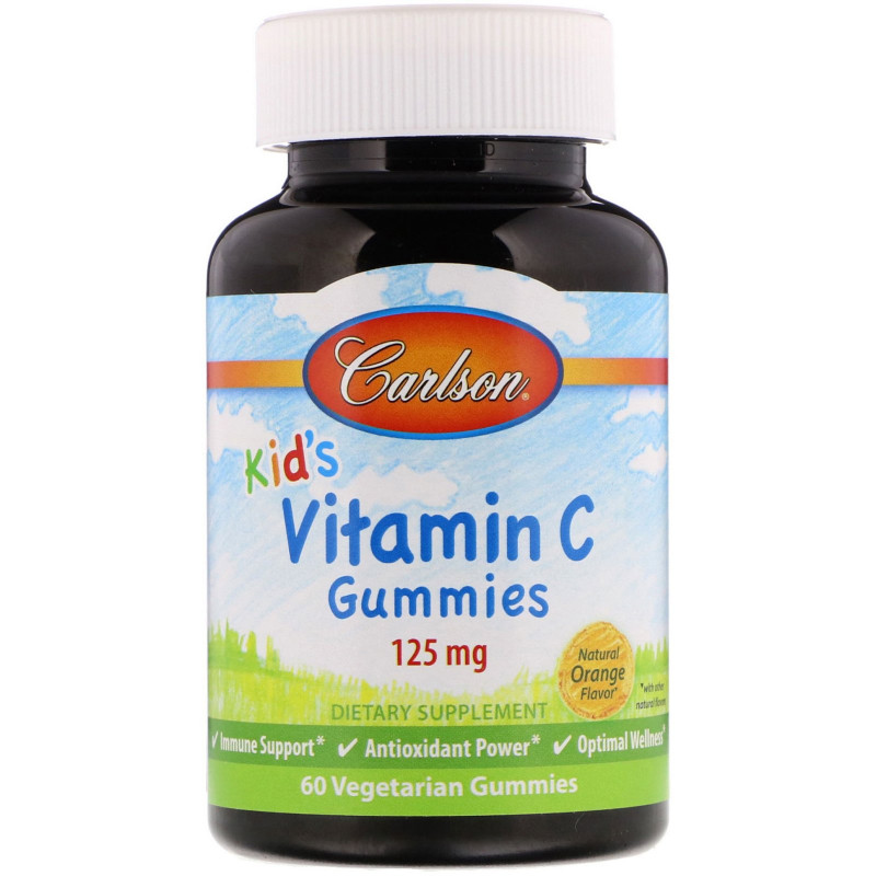 Carlson Labs, Kid's Vitamin C Gummies, Natural Orange Flavor, 125 mg, 60 Vegetarian Gummies