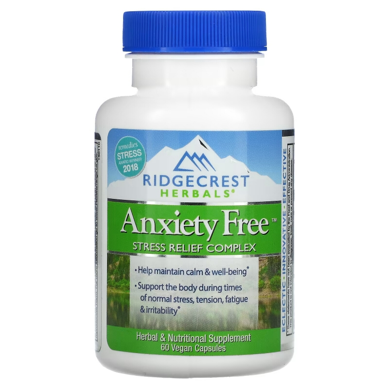 RidgeCrest Herbals, Anxiety Free, Stress Relief Complex, 60 Vegan Capsules