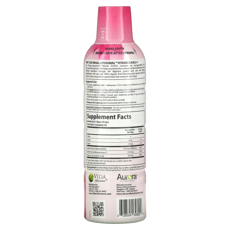 Aurora Nutrascience, Mega-Liposomal Vitamin D3, Organic Fruit Flavor, 9,000 IU, 16 fl oz (480 ml)