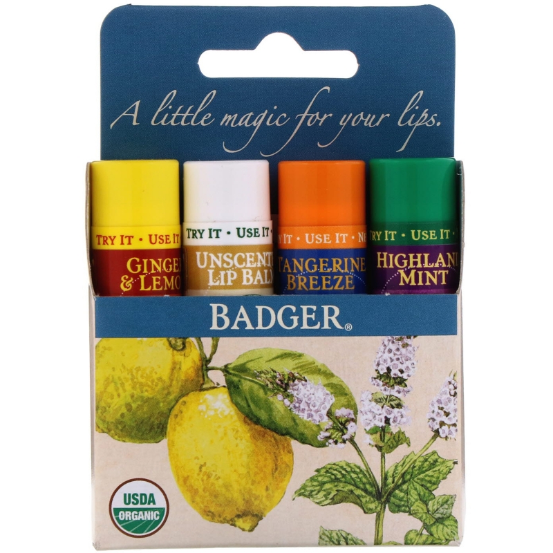 Badger Company Classic Lip Balm Sticks 4 Sticks .15 oz (4.2 g) Each