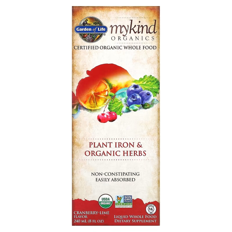 Garden of Life, Mykind Organics, Plant Iron & Organic Herbs, Cranberry-Lime, 8 fl oz (240 ml)