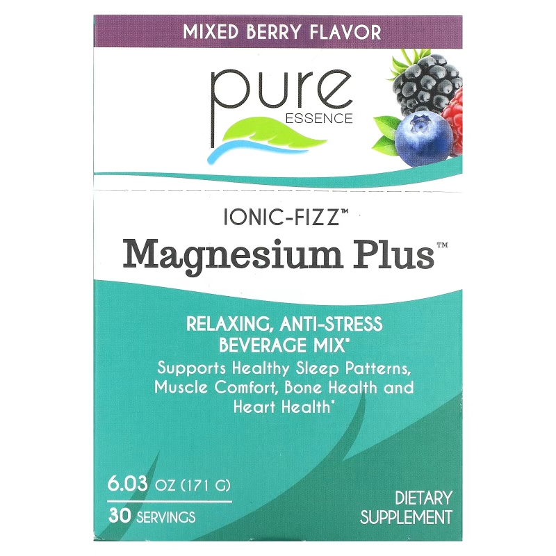 Pure Essence, Magnesium Plus, Relaxing, Anti-Stress Beverage Mix, Mixed Berry, 6.03 oz (171 g)