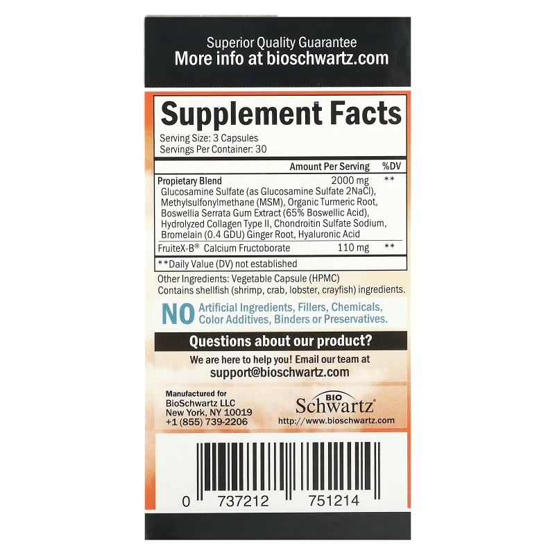 BioSchwartz, Maximum Strength, Glucosamine MSM+Chondroitin with Patented Fruitex-B, 90 Veggie Caps