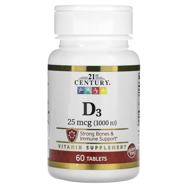 21st Century, D3, 25 mcg (1,000 IU), 60 Tablets