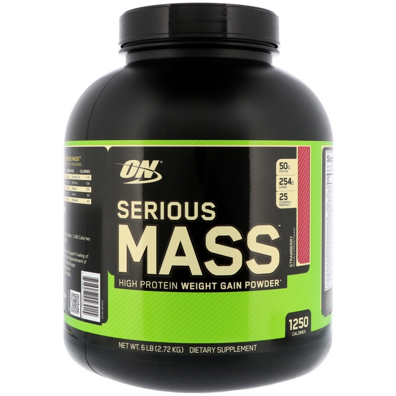 Optimum Nutrition Serious Mass High Protein Weight Gain Powder Strawberry 6 lbs (2.72 kg)