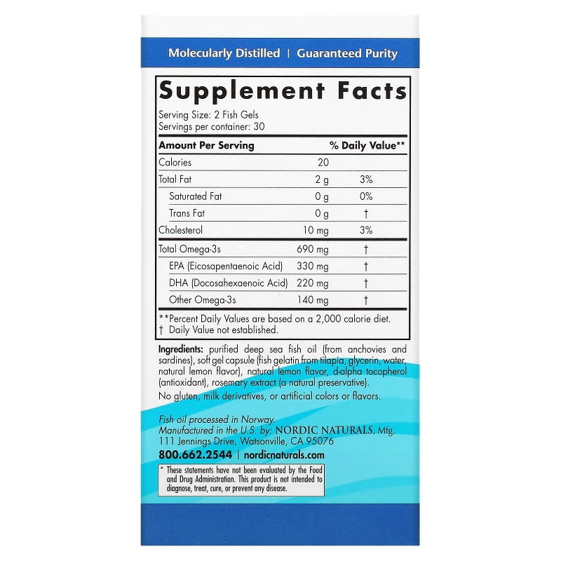 Nordic Naturals Омега-3 1000 мг 60 рыбных капсул