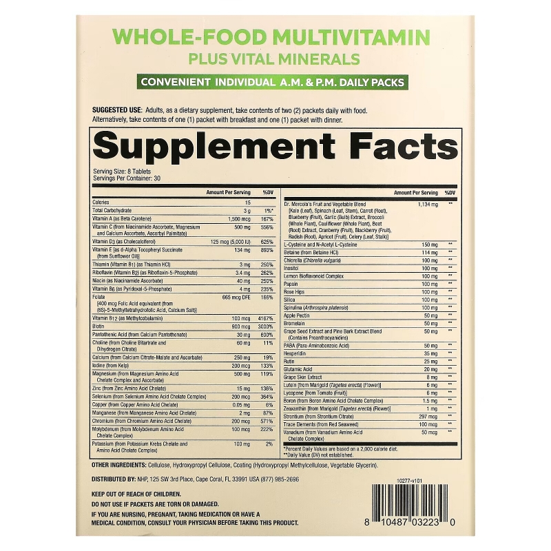 Dr. Mercola, Whole-Food Multivitamin A.M. & P.M. Daily Packs, 30 Dual Packs