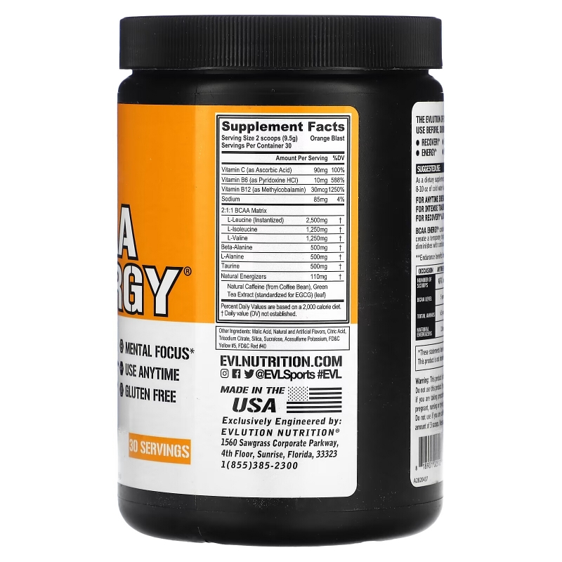 EVLution Nutrition, BCAA ENERGY, Orange Blast, 10.1 oz (285 g)