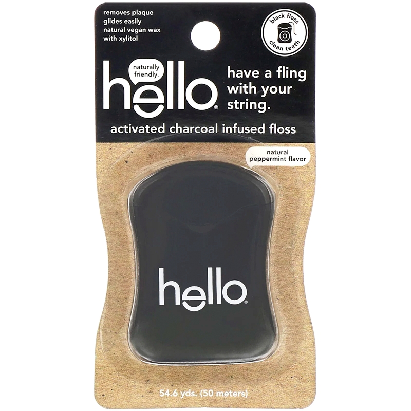 Hello, Activated Charcoal Infused Floss, Natural Peppermint Flavor, 54.6 Yards