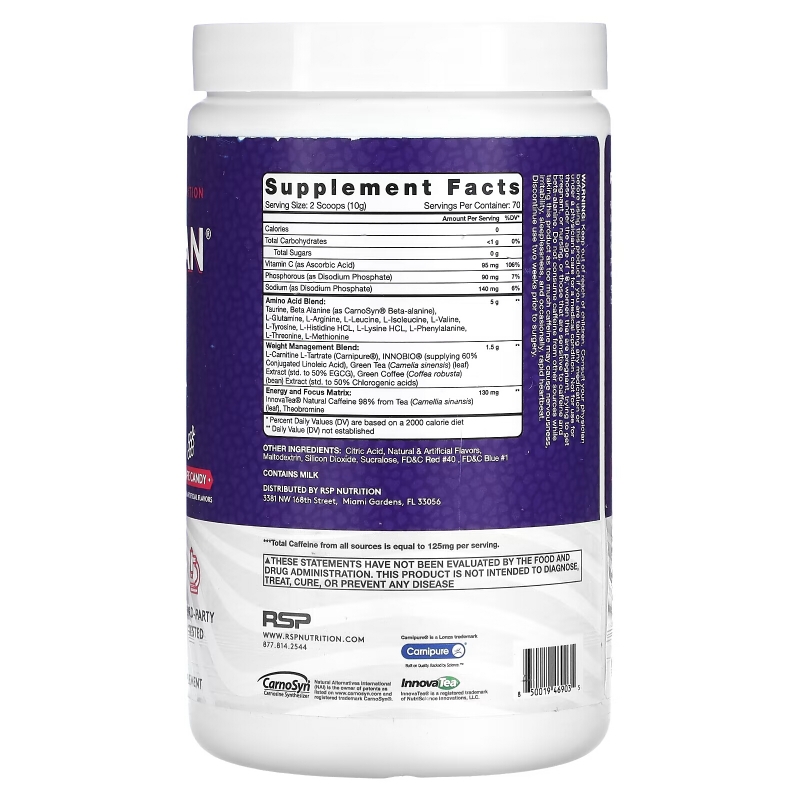 RSP Nutrition, AminoLean, Grape Candy, 24.69 oz (700 g)