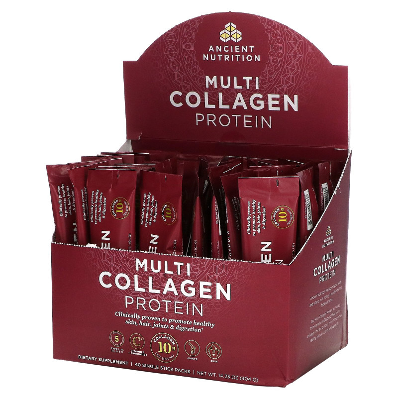 Dr. Axe / Ancient Nutrition, Multi Collagen Protein, 40 Single Stick Packets, 14.4 oz (408 g)