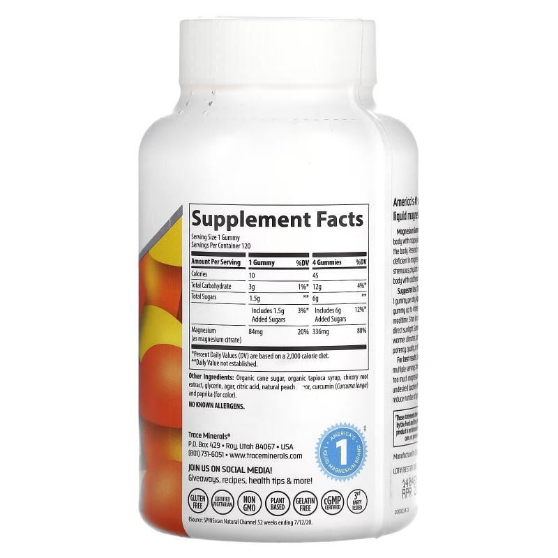 Trace Minerals ®, Magnesium Gummies, Peach, 120 Gummies