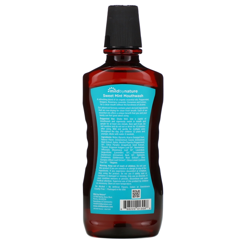 Mild By Nature, Mouth Wash, Made with Peppermint Oil, Long-Lasting Fresh Breath, Sweet Mint, 16 fl oz